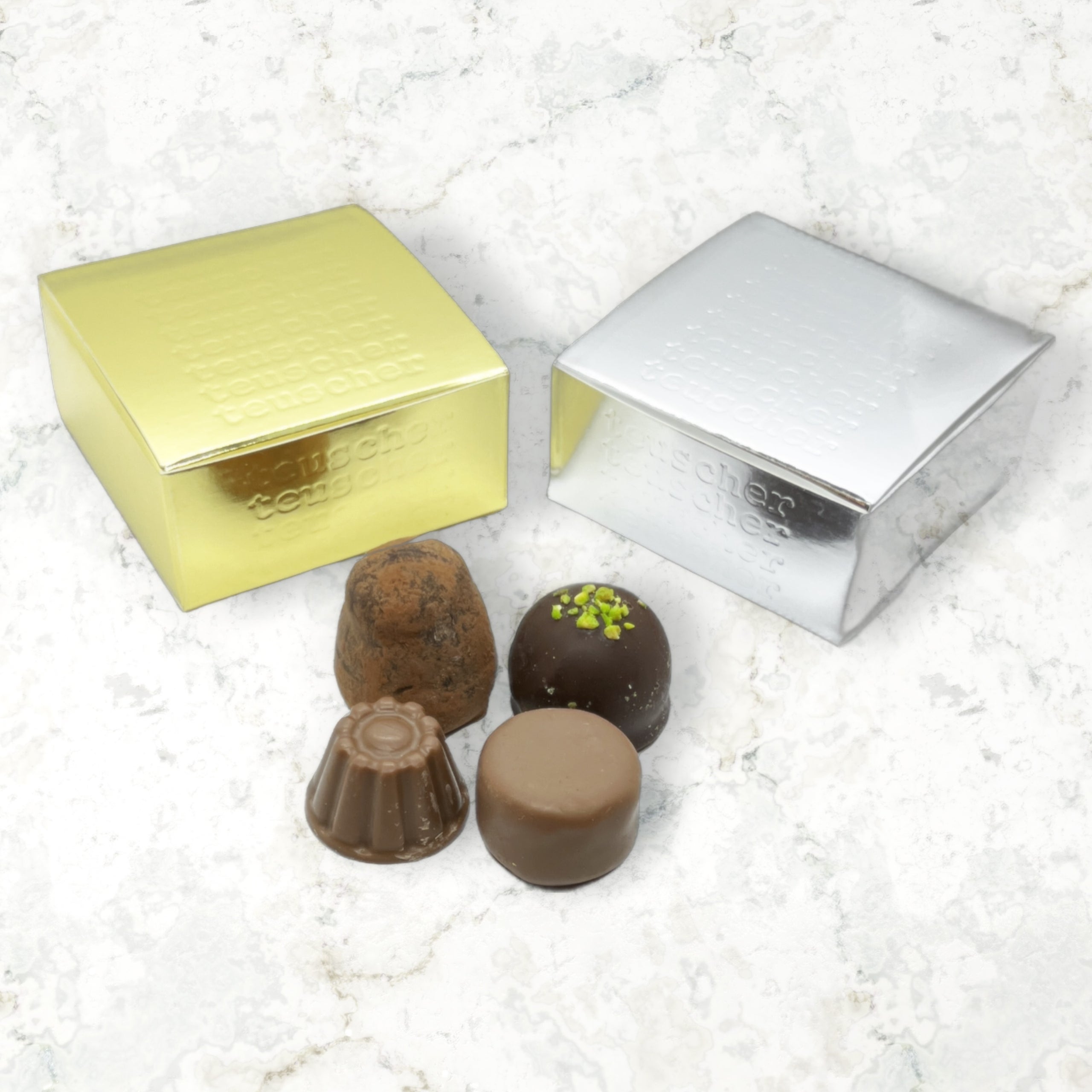 4 pieces Gold Truffle Box | Teuscher San Diego